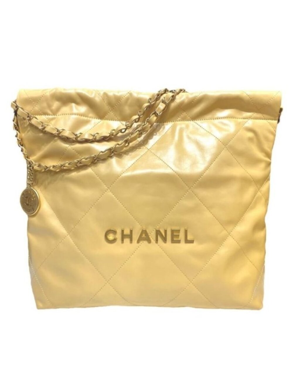 Chanel 22 Tote Small Handbag As3260 Quilted Plate Yellow